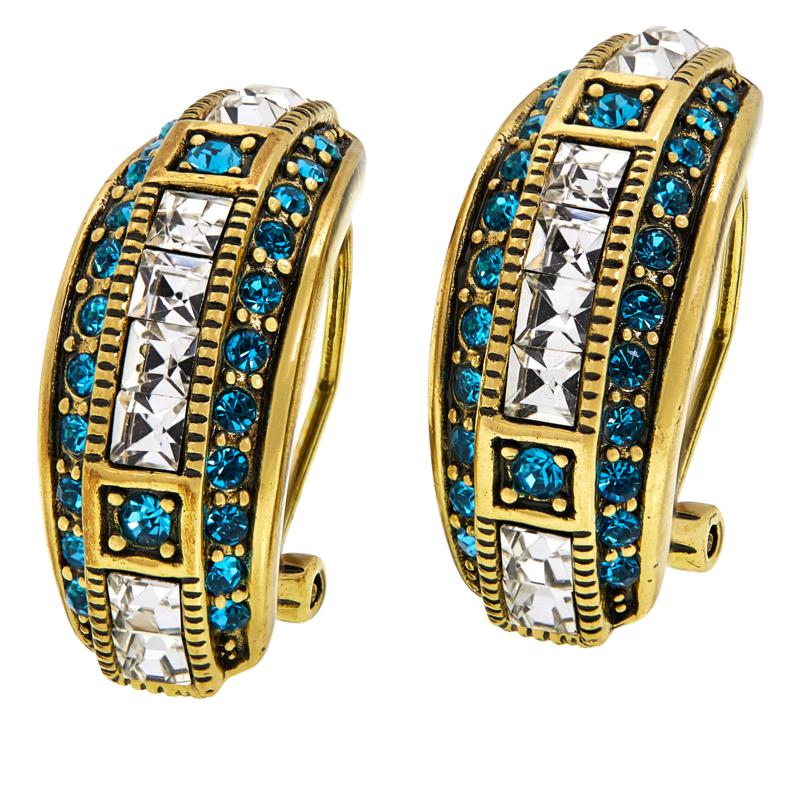 Heidi Daus "Tantalizing Trio" Half-Hoop Crystal Earrings