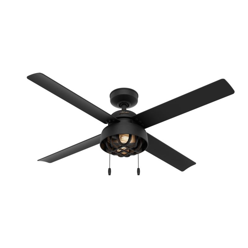 Hunter 52in Spring Mill Matte Black Damp Rated LED Light Ceiling Fan