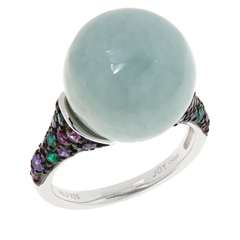 Jade of Yesteryear Jade Bead, CZ and Created Gem Pavé Ring