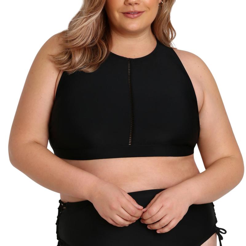 Lysa High Neck Solid Bikini Top with Lace Up Back