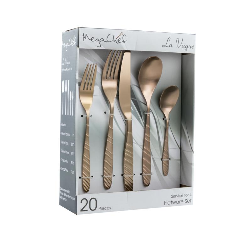 MegaChef La Vague 20 Piece Flatware Utensil Set, Stainless Steel Si...