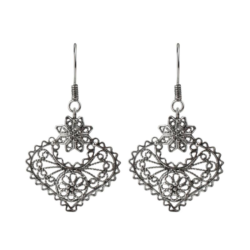Ottoman Silver Filigree Heart Drop Earrings