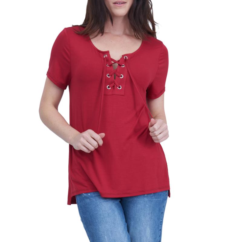 Seven7 Short Sleeve Lace-Up Grommet Tee