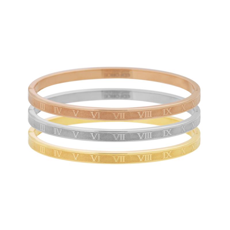 Stately Steel Tri-Color Roman Number 3-piece Bangle Set