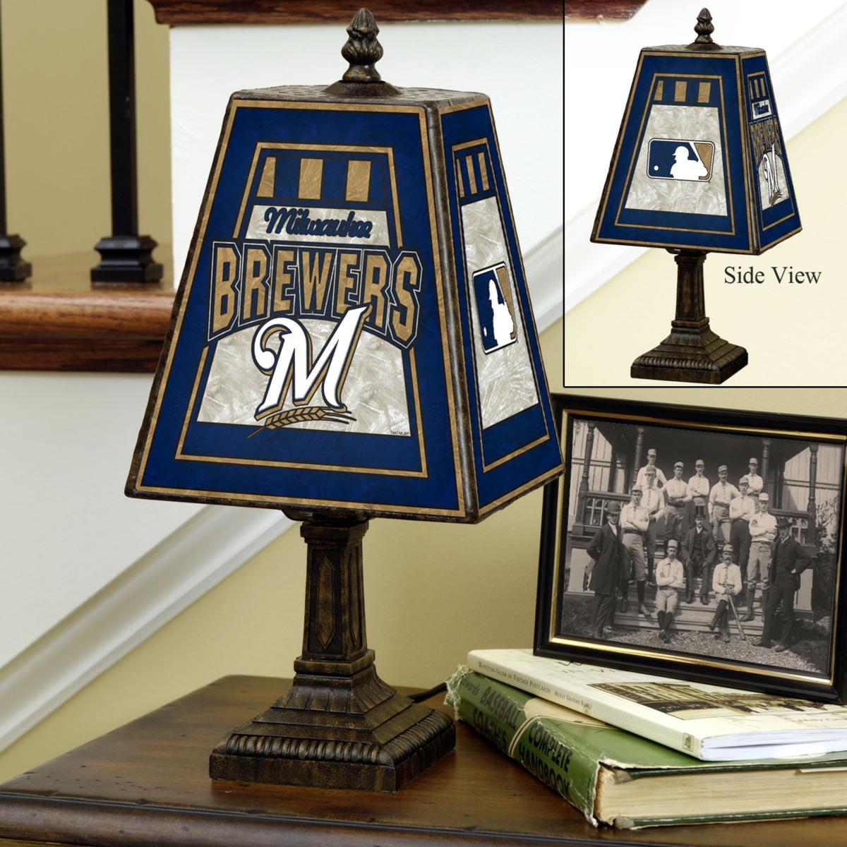 Handpainted Art Glass Team Lamp Milwaukee Brewers MLB 4508382 HSN