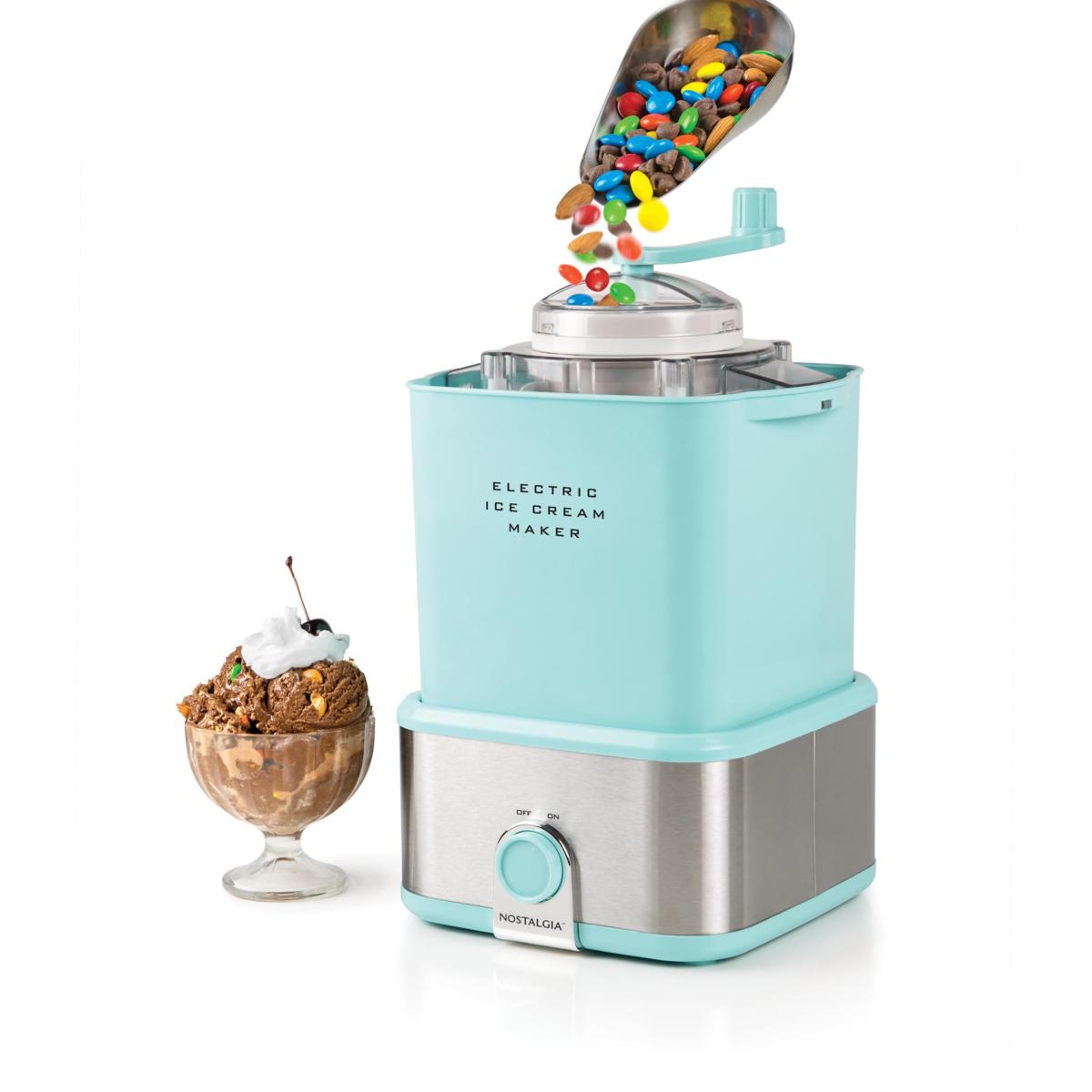 Nostalgia CCIM2AQ 2qt Electric Ice Cream Maker W Candy Crusher Aqua    ~20214151w 