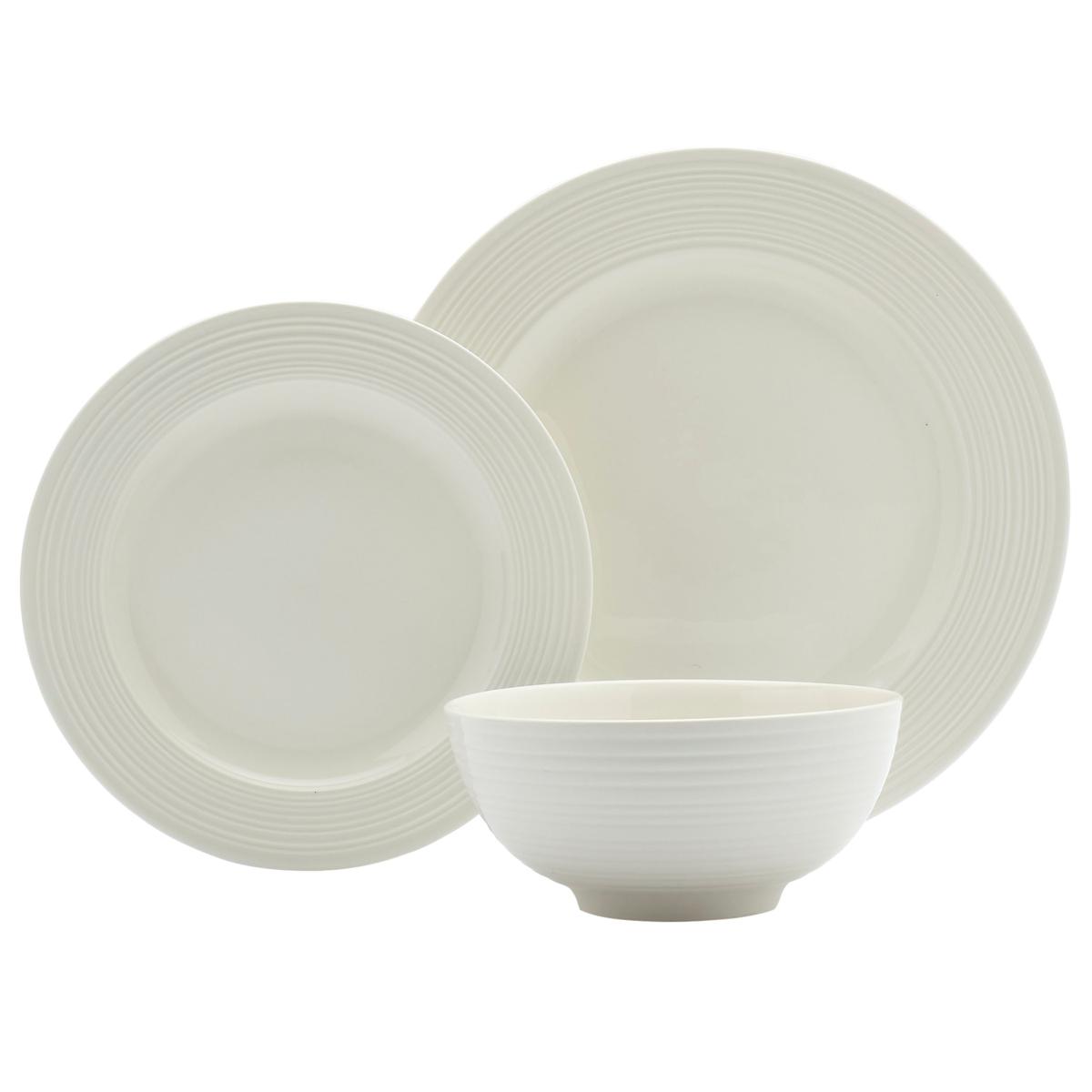 Tabletops Gallery White Lines 12PC Dinnerware Set Service for 4