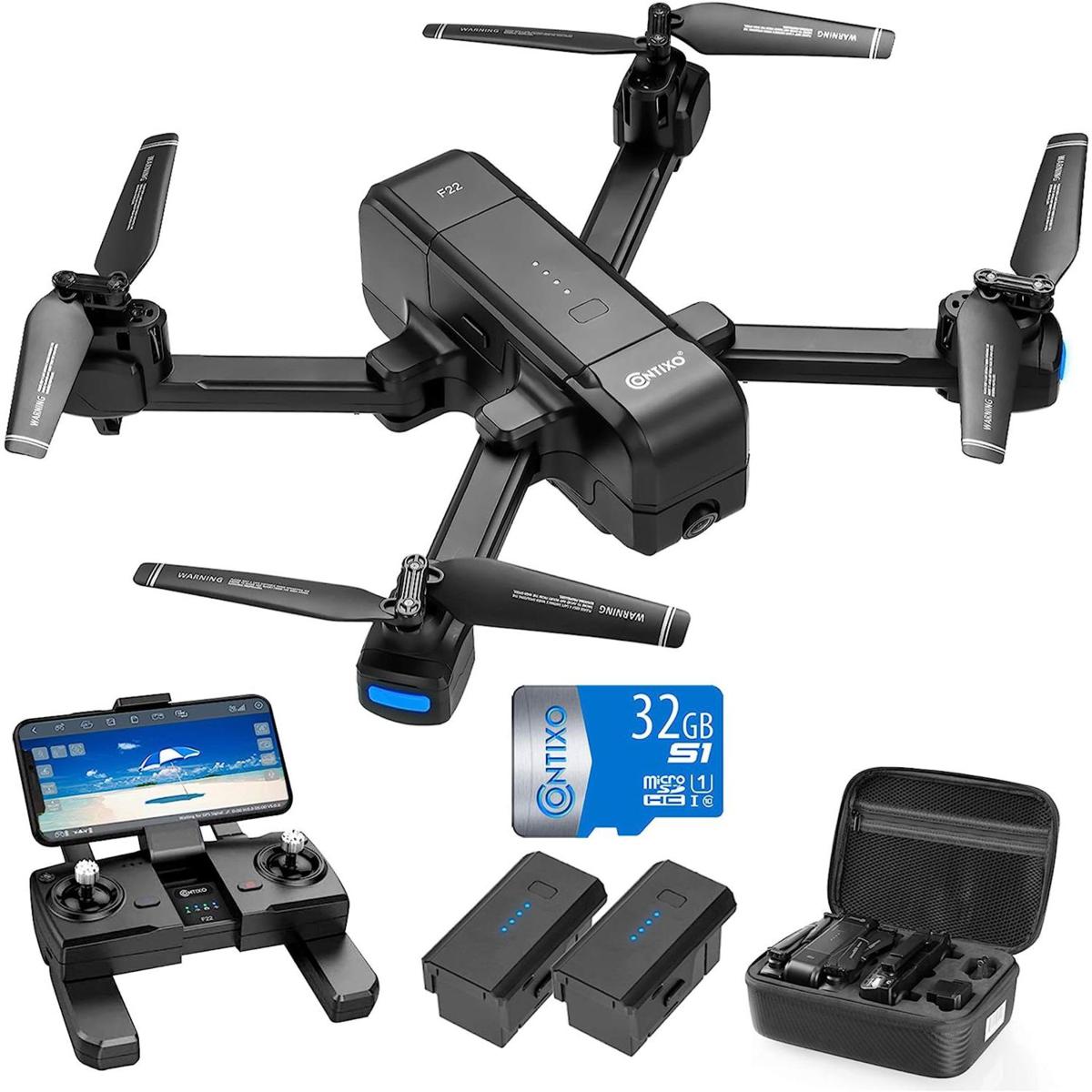Contixo F22 Foldable RC Quadcopter GPS Drone Bundle for Adults