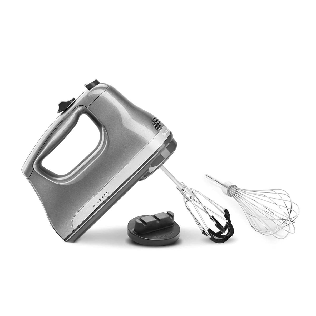KitchenAid 6 Speed Hand Mixer w/ Edge Beaters & Whisk, Contour Silver