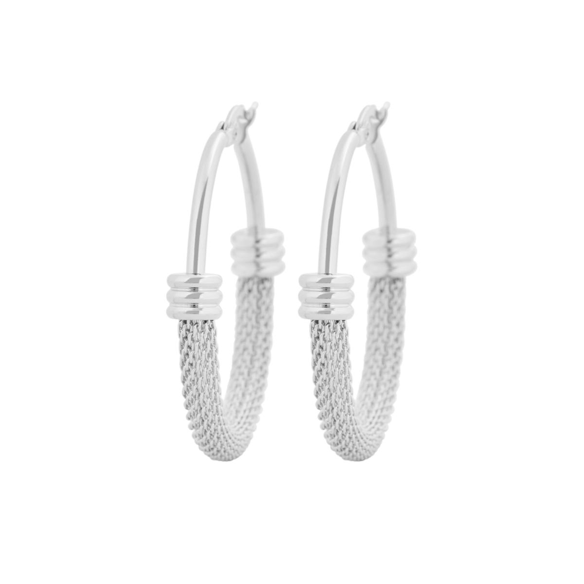 Stately Steel Large Stainless Steel HalfMesh Hoop Earrings 20565703