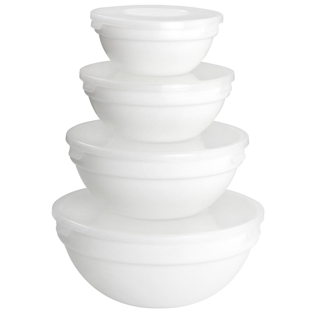 Gibson Ultra White Shadow 8pc Tempered Opal Glass Bowl/Lid Set White