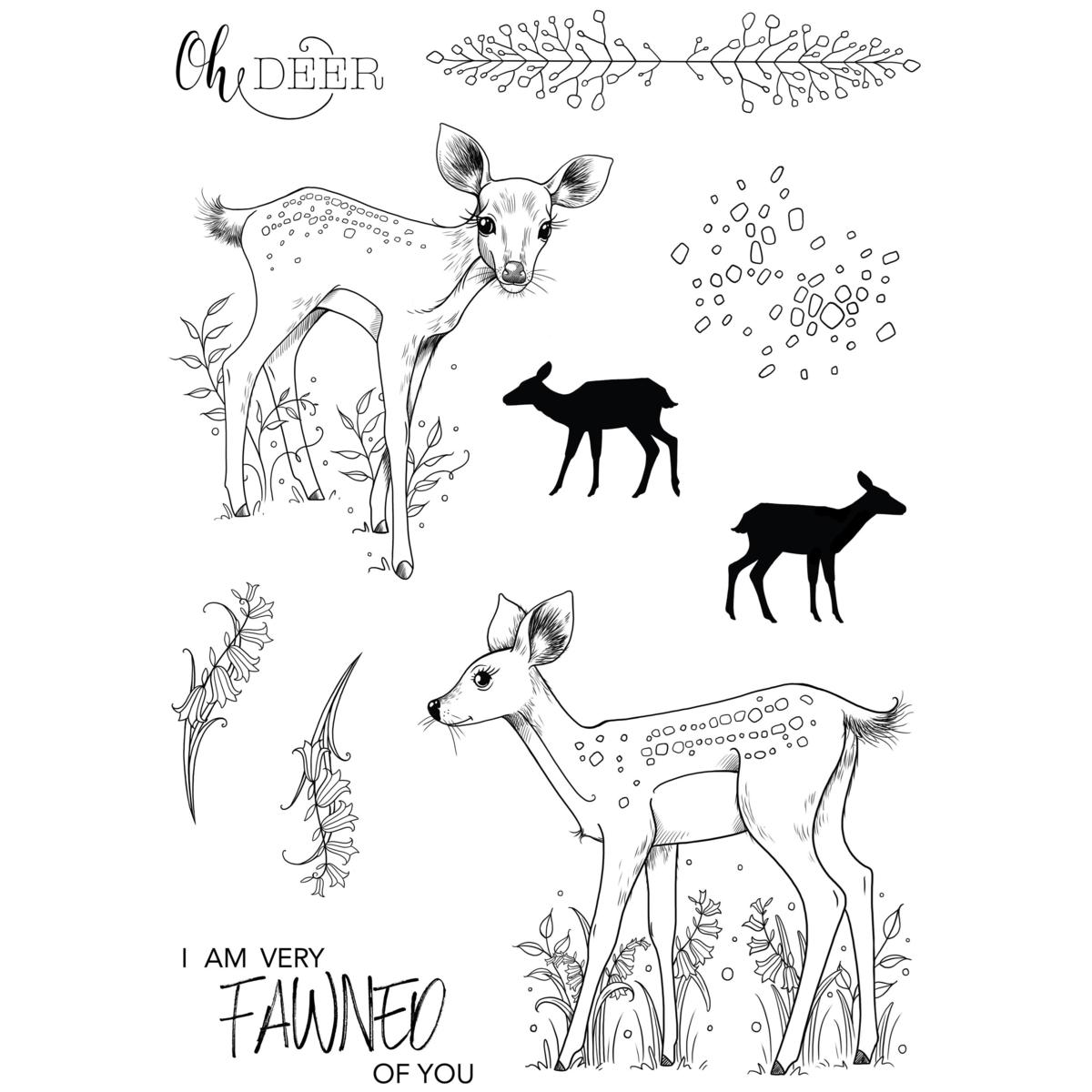 Pink Ink Designs Fawn 6" x 8" Clear Stamp Set 20665870 HSN
