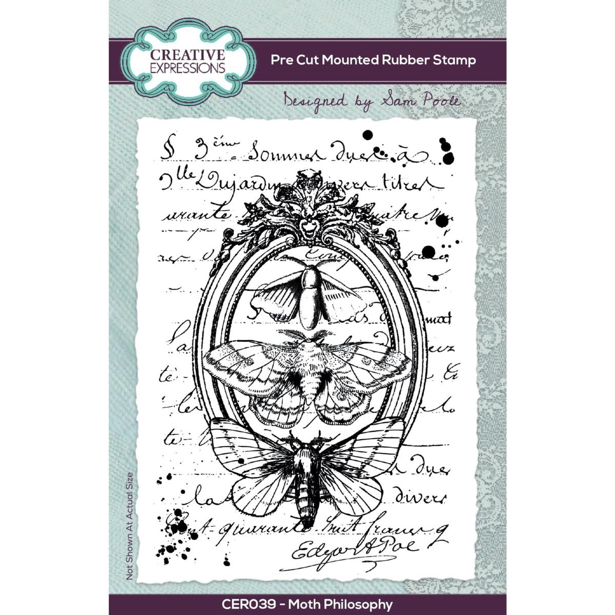 Creative Expressions Sam Poole Moth Philosophy A6 PreCut Rubber Stamp