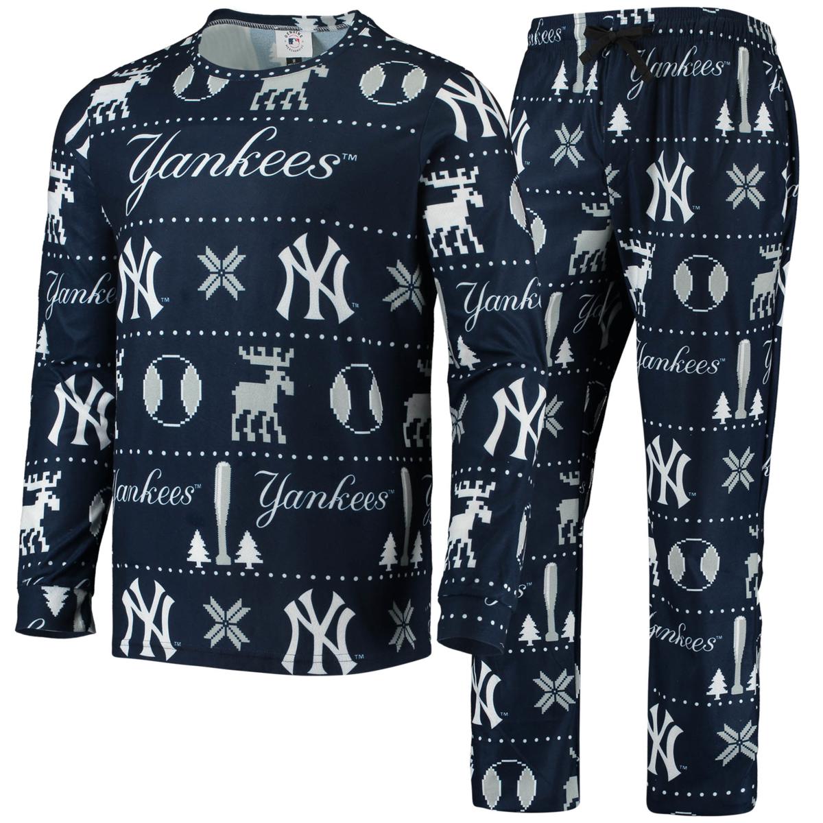Officially Licensed MLB Yankees Navy FOCO Ugly Pajama Men's Sleep Set