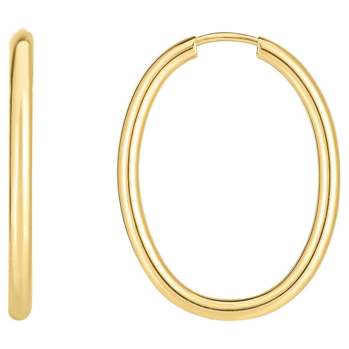 14K Yellow Gold Polished Oval Hoop Earring with Endless Clasp