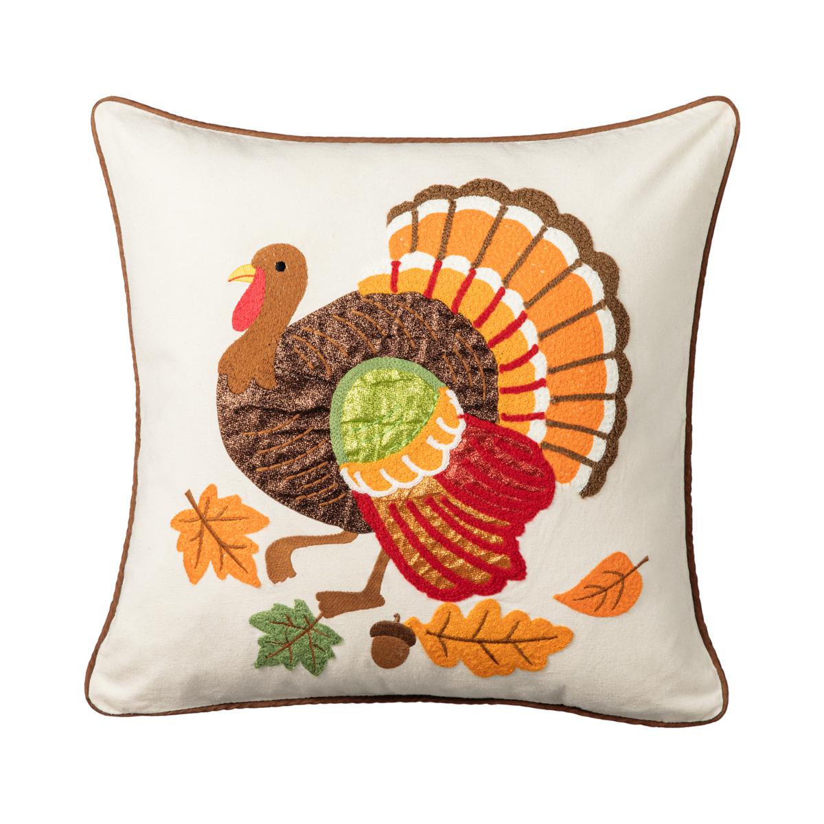 Glitzhome 18in. L Cotton Embroidered Turkey Pillow Cover 22072601 HSN
