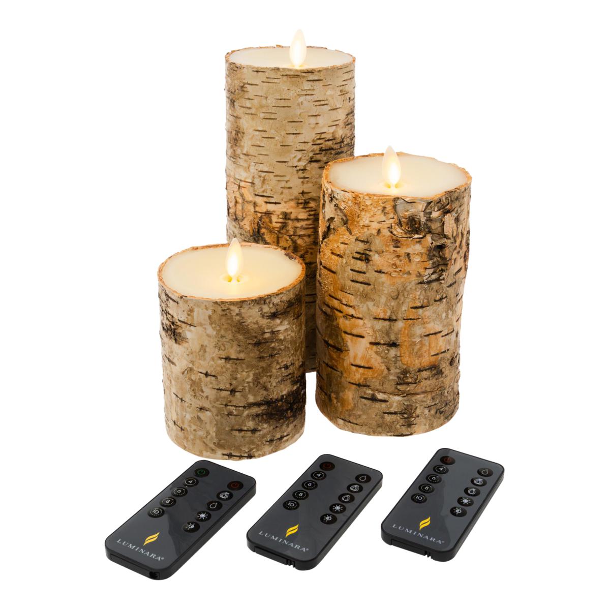Luminara Set of Three Birch Bark Flameless Candles 22117953 HSN