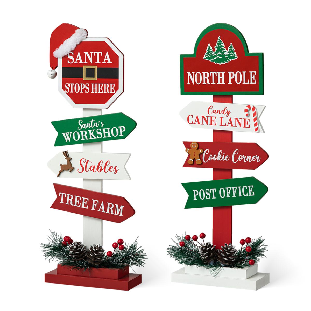 Glitzhome 16.5in. H Set of 2 Christmas Wooden Sign Table Decor