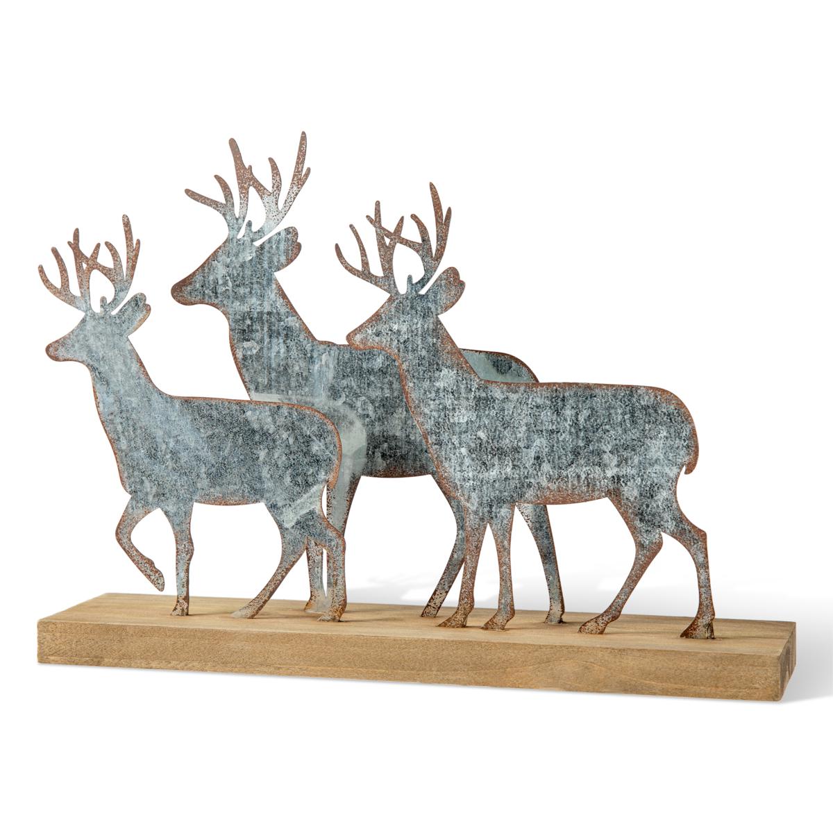 Glitzhome 13.25in. L Galvanized Metal and Wooden Reindeer Table Decor