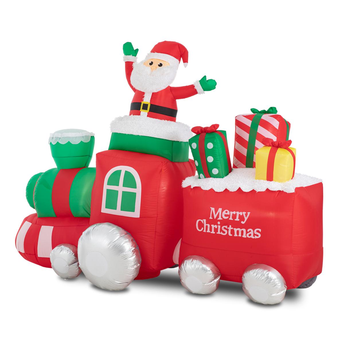 Glitzhome 8' Lighted Inflatable Santa Train 22187811 HSN