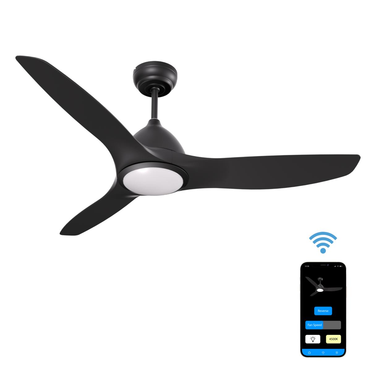 ONE 52" WiFi Smart Ceiling Fan with Temp Adjustable LED Black