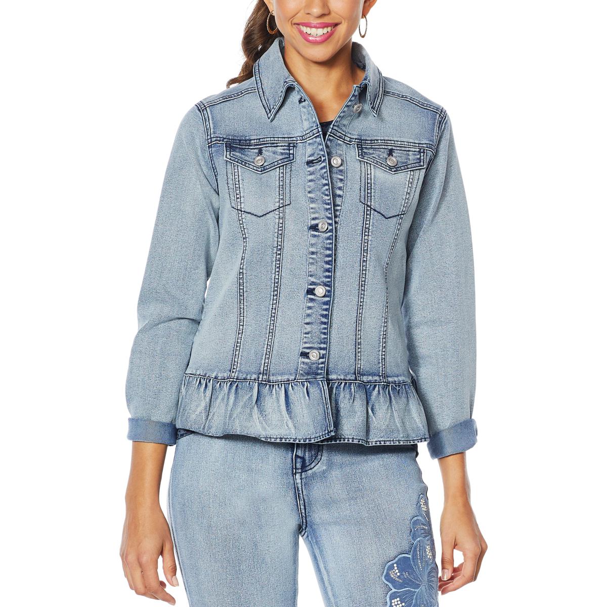 (HSN) DG2 by Diane Gilman Ruffled-Hem Classic Stretch Denim Jacket ...