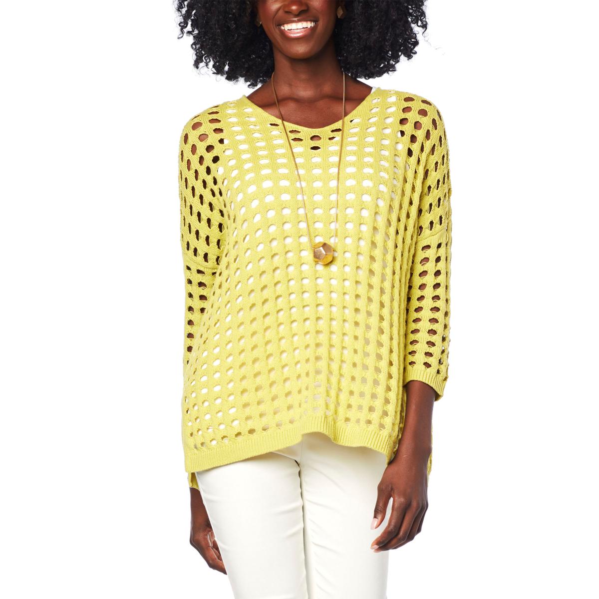 (HSN) WynneLayers Open Stitch Cotton Knit Top