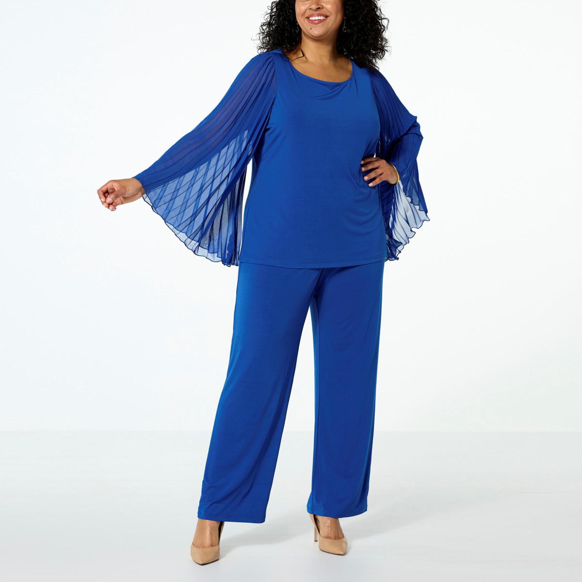Antthony 2piece Pleated Sleeve Top and Pant Set 20649893 HSN