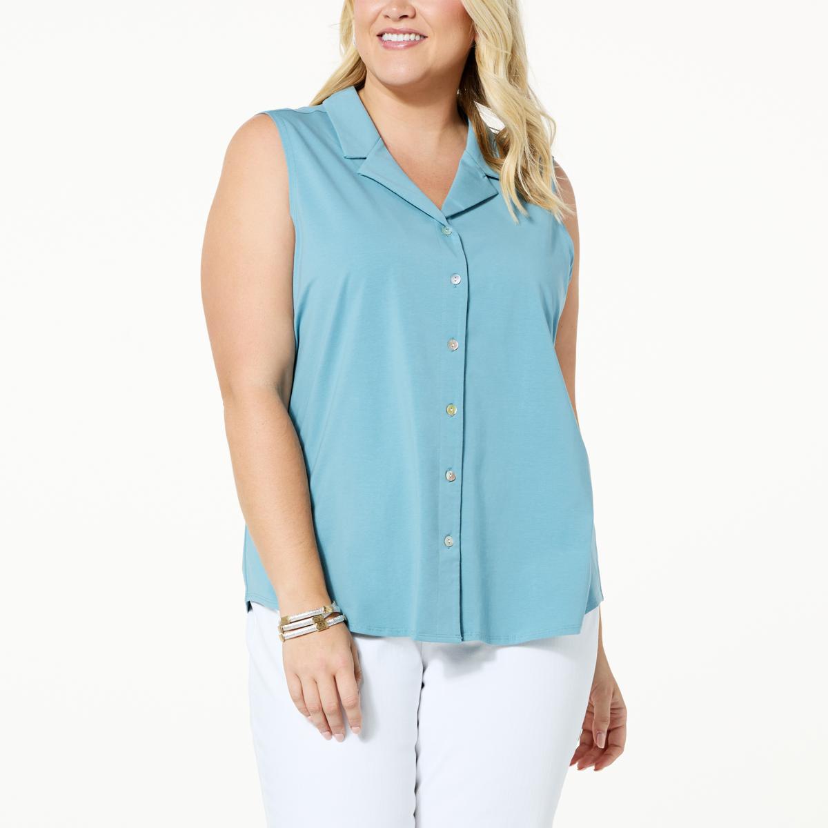 WynneLayers Sleeveless Cotton Spandex Shirt with Lapel 20712633 HSN