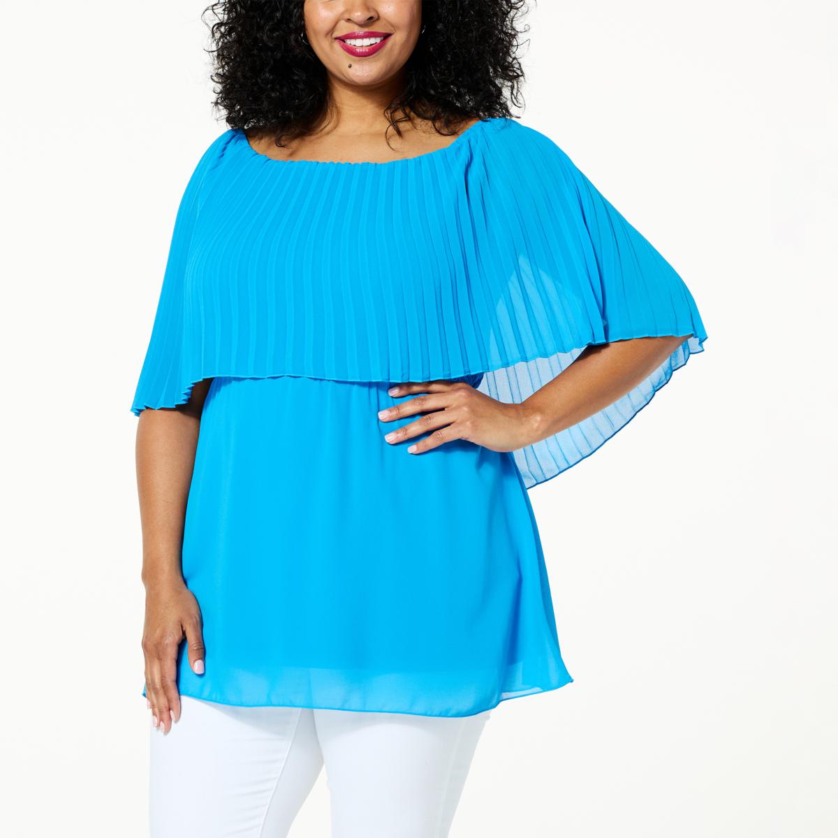 Antthony Pleated Sunburst Chiffon Blouse 20739537 HSN