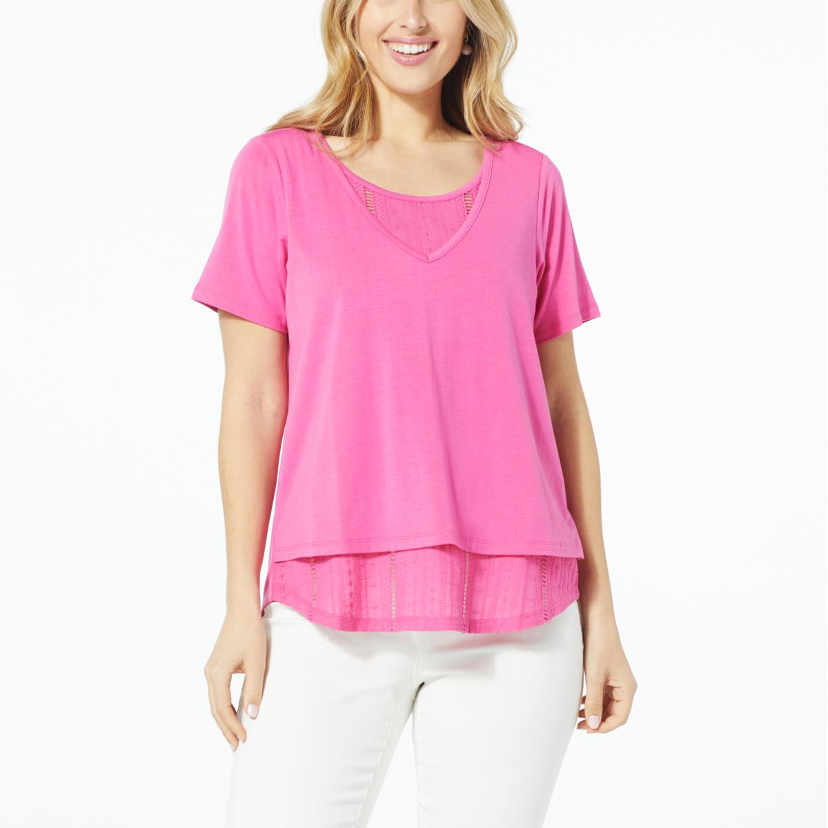 Dg2 By Diane Gilman Double Layer Knit And Eyelet Combo Easy Top