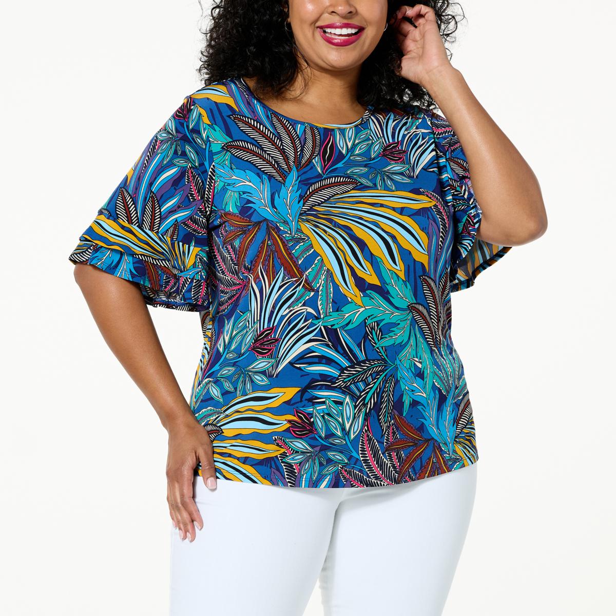 Antthony Printed Double Knit RuffleSleeve Blouse 20749984 HSN