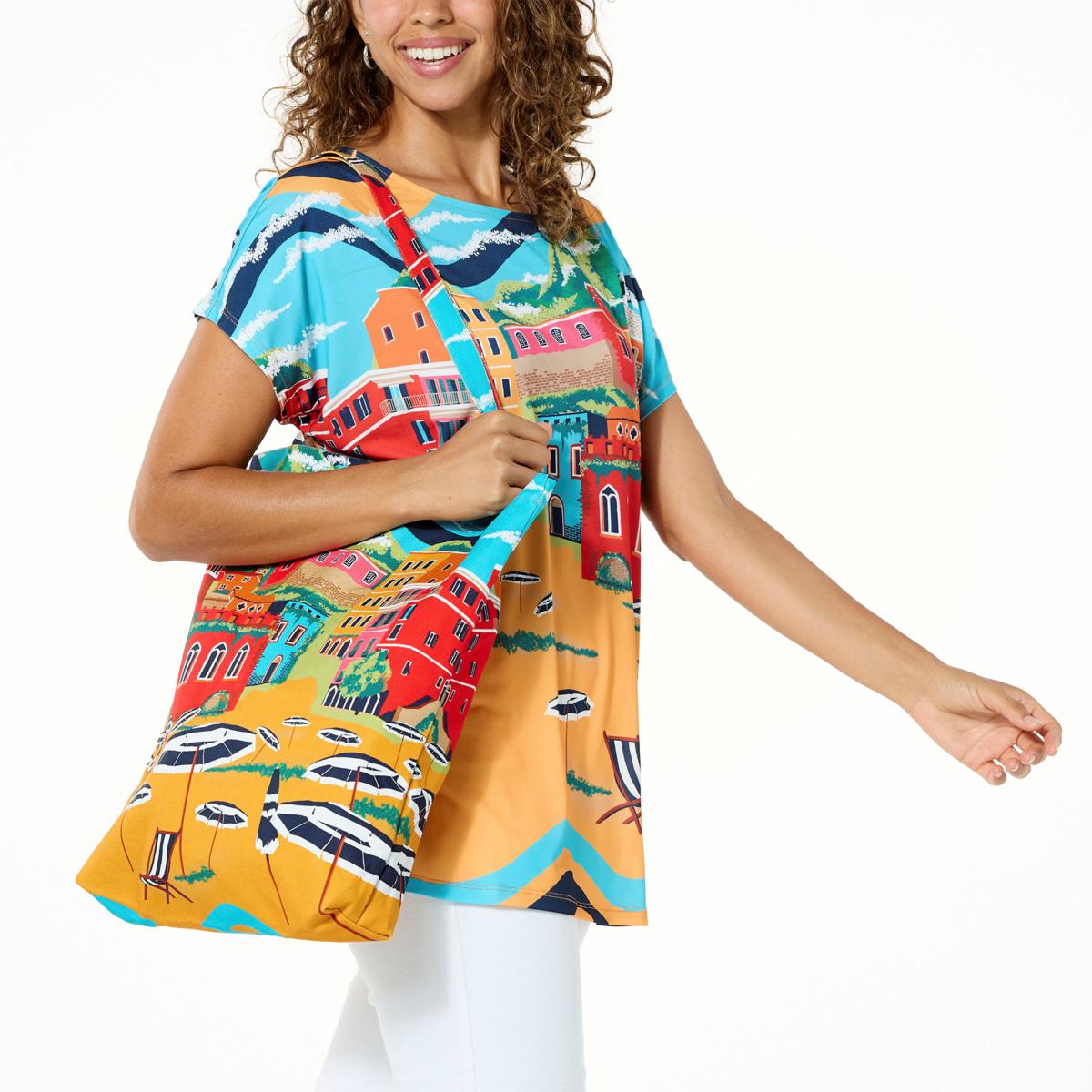 Antthony Oversized Printed Knit Tee with Tote 20813947 HSN