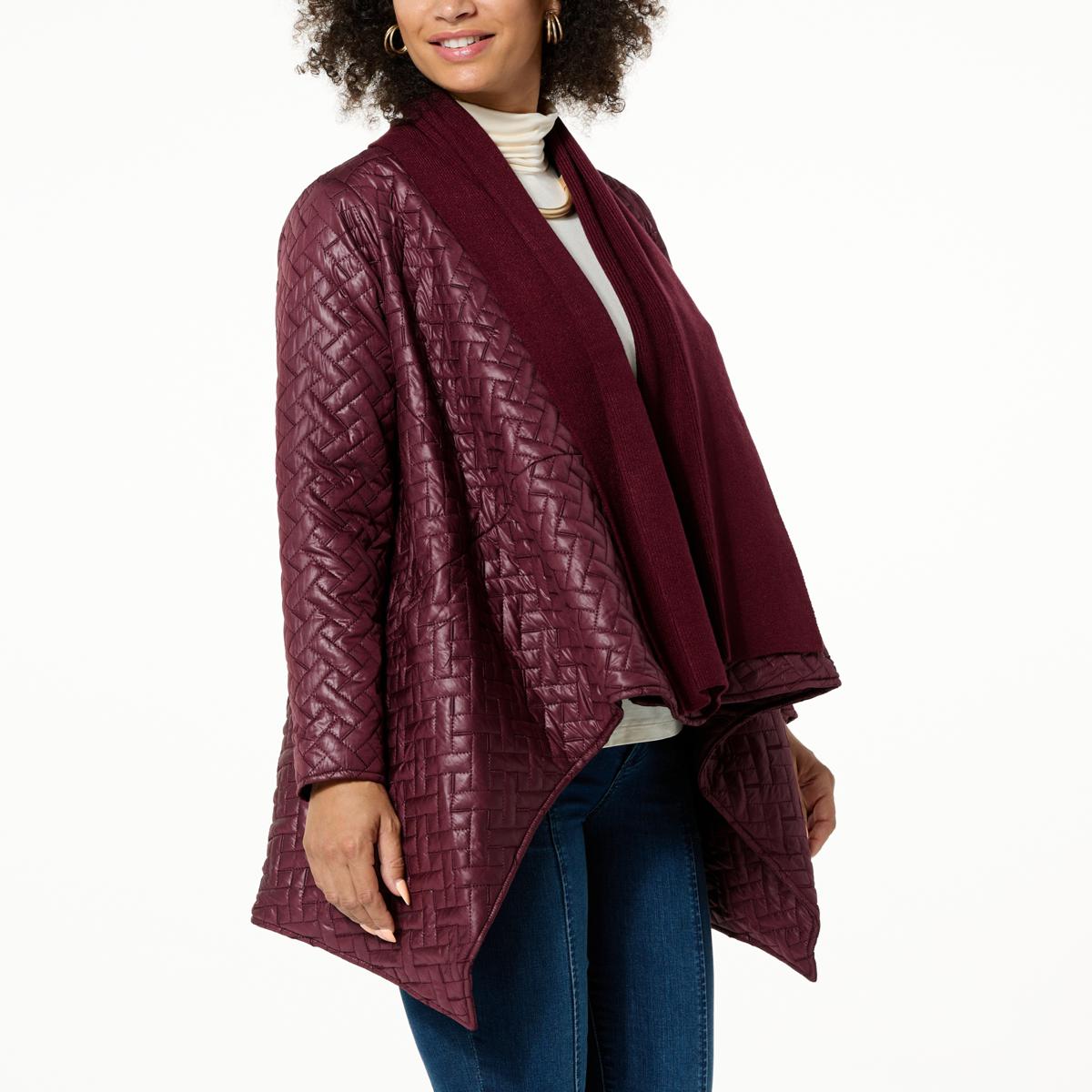 WynneCollection Glazed Embroidered Jacket with Sweater Knit Trim ...