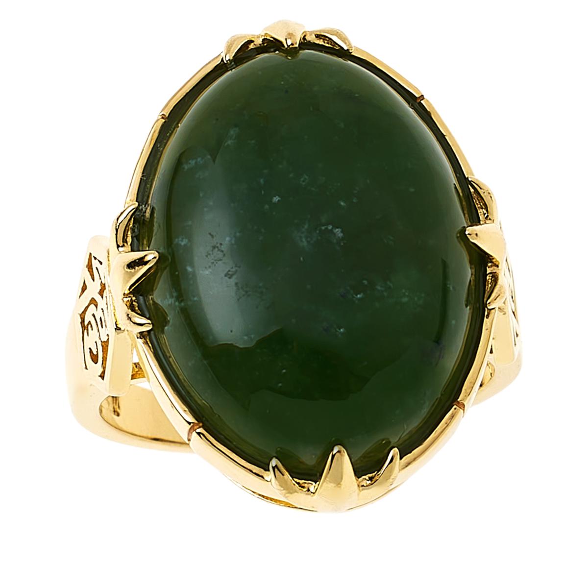 Jade of Yesteryear Gold-Plated Sterling Silver Oval Jade Cocktail Ring ...