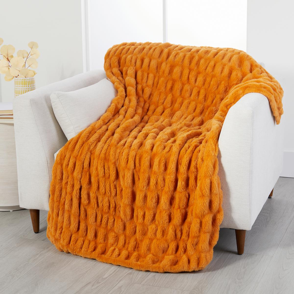 Warm & Cozy 60" x 50" Faux Fur Ruched Throw 20861635 HSN