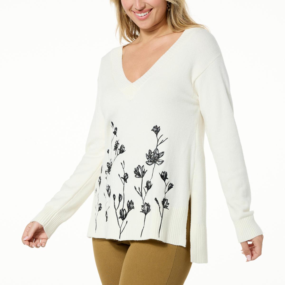 DG2 by Diane Gilman SoftEase Knit Embroidered Boyfriend Sweater ...