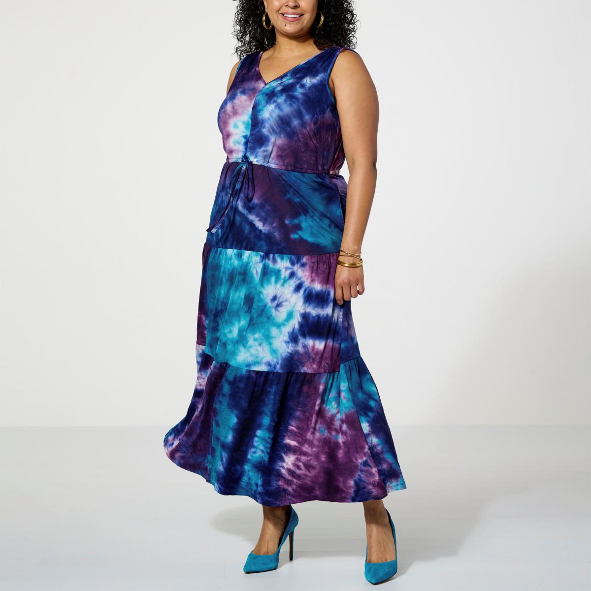 Nina Leonard Sleeveless Tiered Tie Dye Maxi Dress 21644540 Hsn