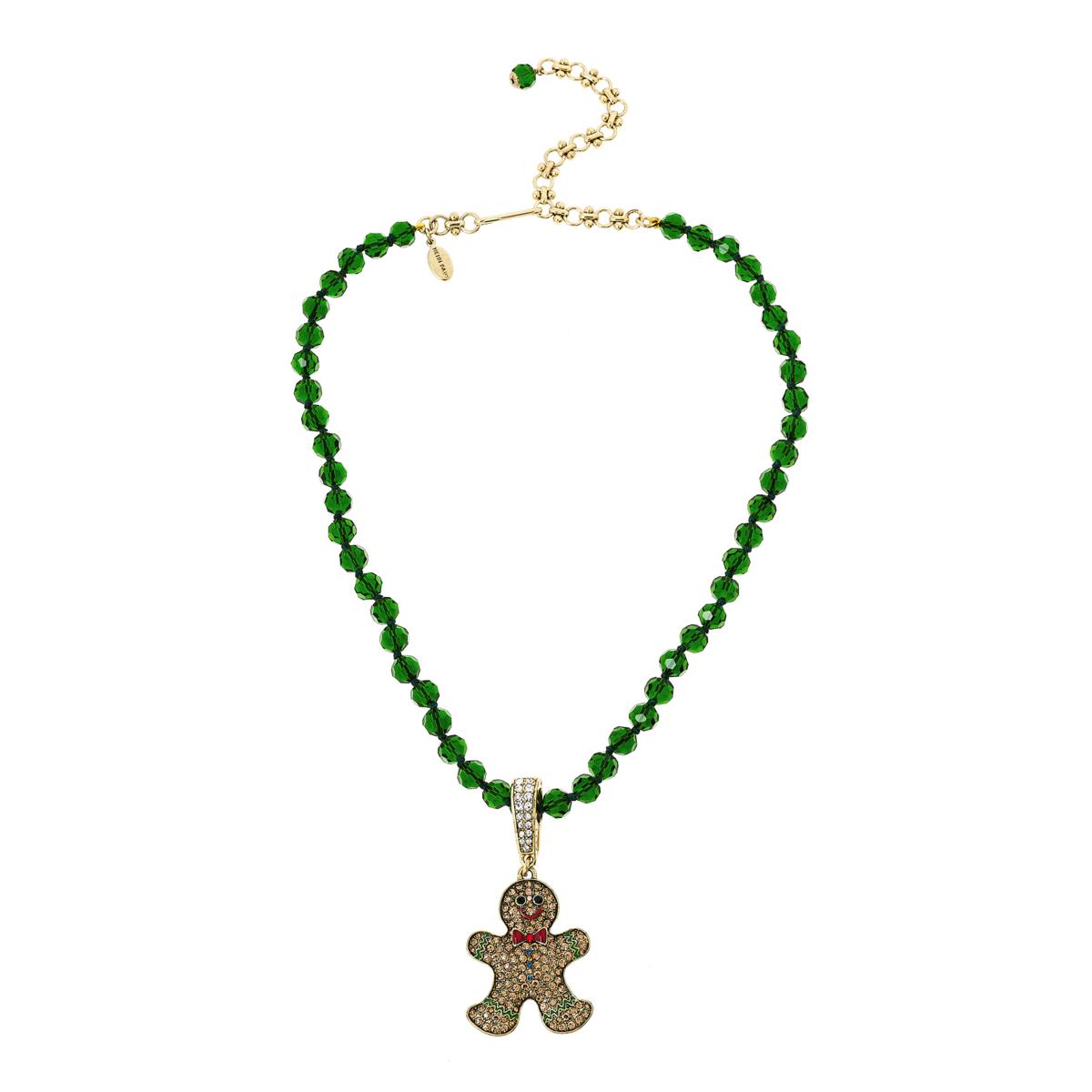 Heidi Daus Gingerly Man Crystal Pendant with Green Glass Bead Necklace