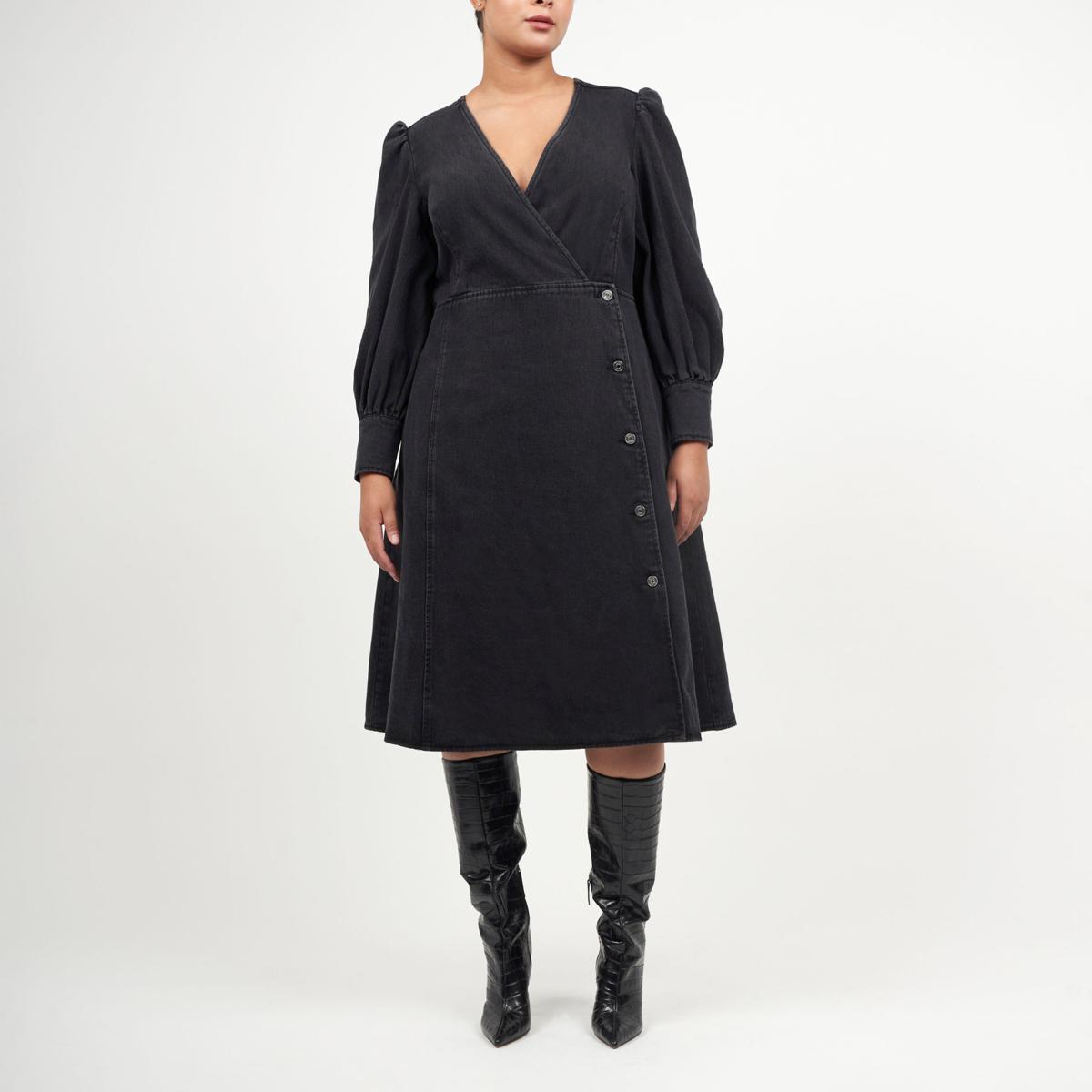 La Joie Puff Sleeve Denim Wrap Dress - 22117697 | HSN