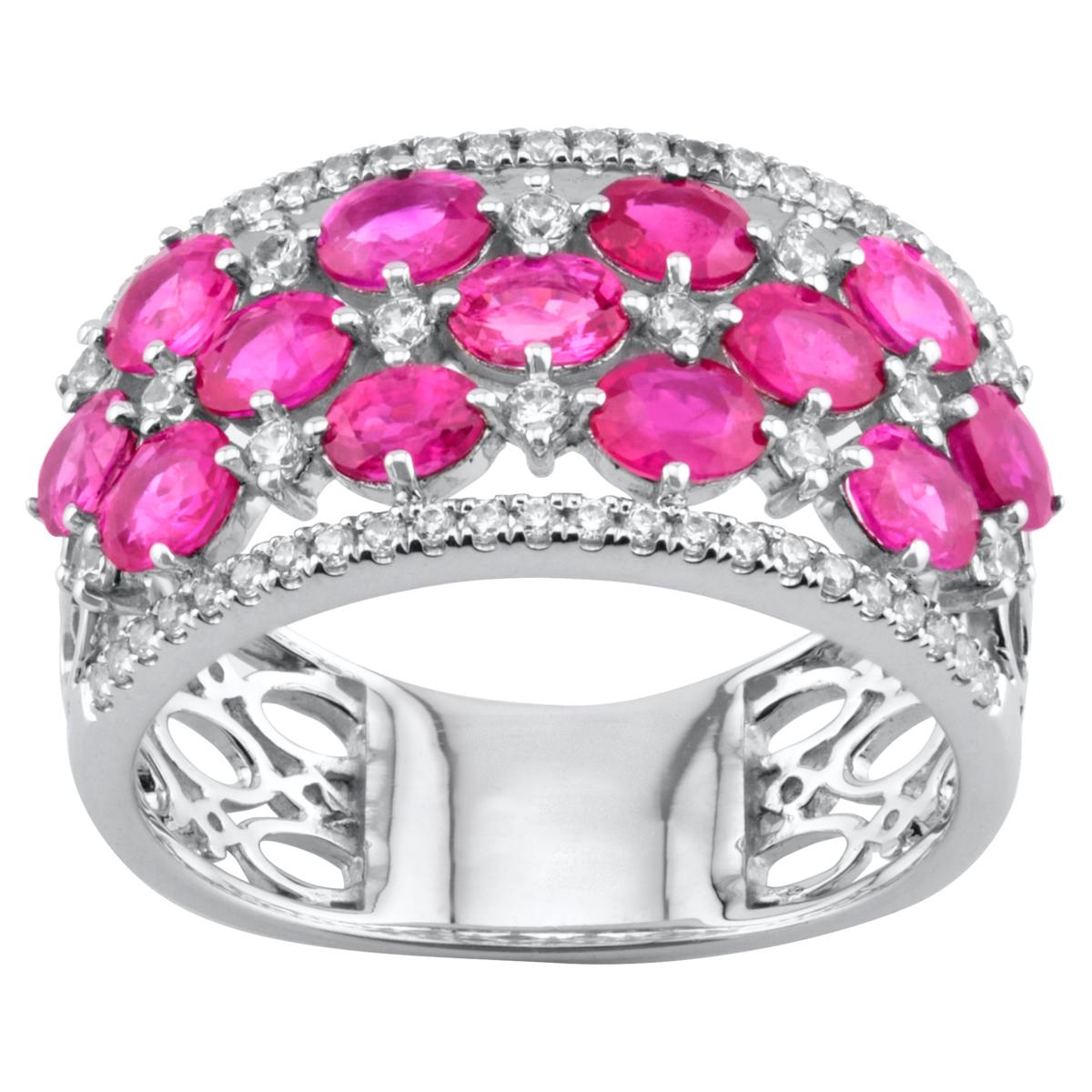 House of Ellure Pink Sapphire and White Zircon Flower Band Ring