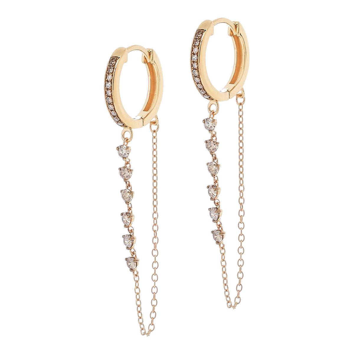 Rarities 1ctw FullCut Champagne Diamond Chain Drop Hoop Earrings