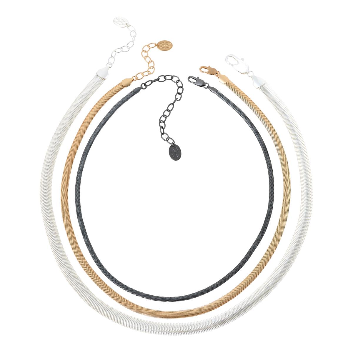 MarlaWynne Herringbone Layering Necklace 3piece Set 22615071 HSN