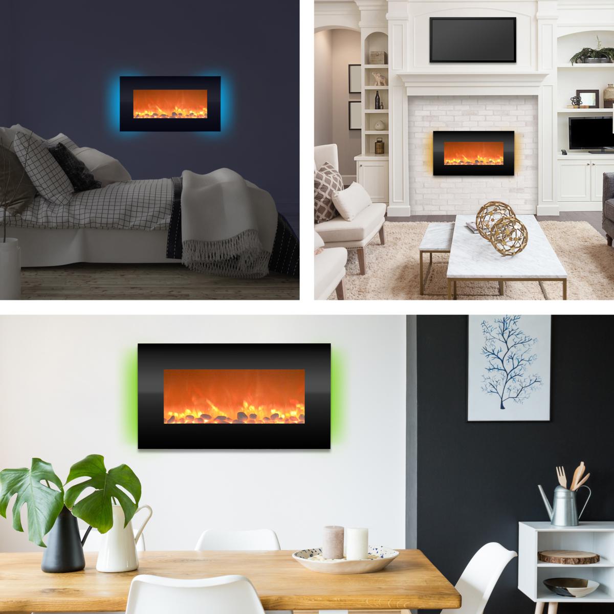 Electric Fireplace Wall Mount with 13 Backlight Colors 31 quot; (Black) 8686705 HSN