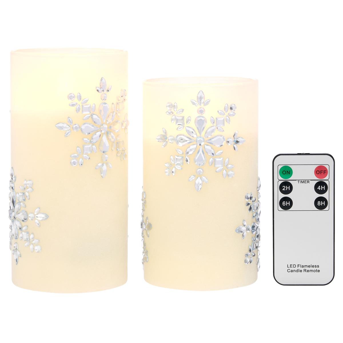 August leo 2 pack flickering flame snowflake jeweled candles