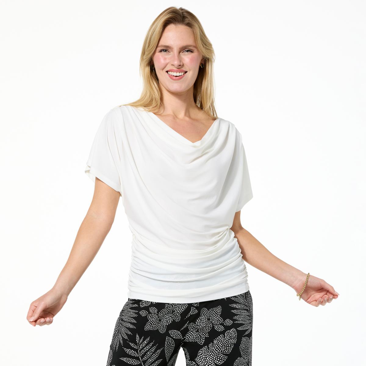 Nina Leonard Drape Neck Dolman Sleeve Top | HSN