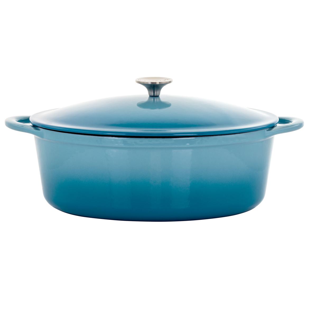 MegaChef 7 Quarts Oval Enameled Cast Iron Casserole in Blue - 9456174 | HSN