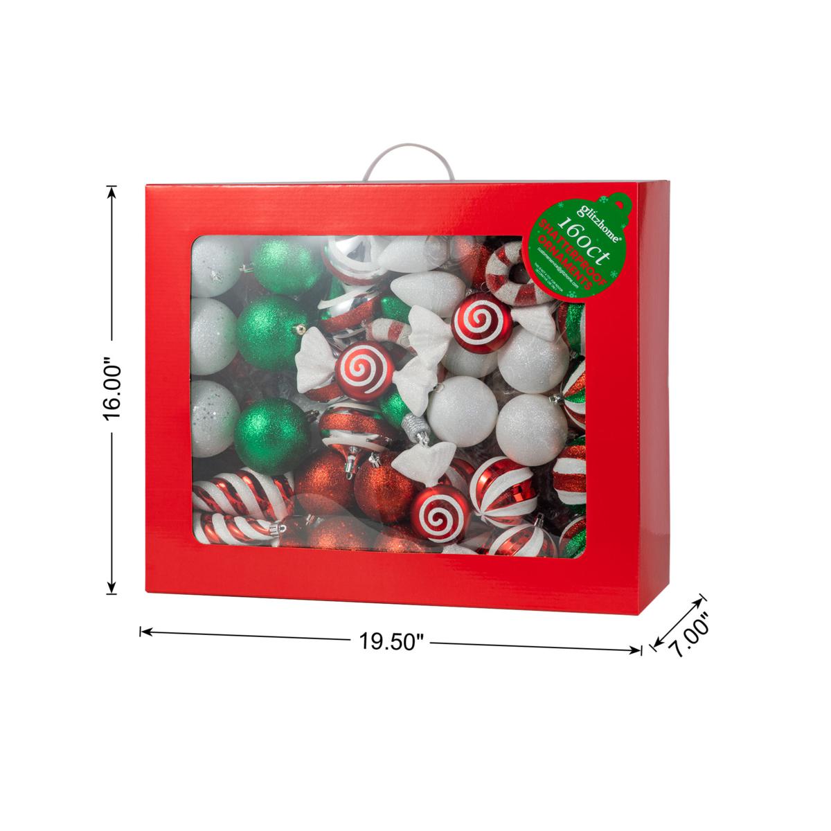 160ct Christmas Whimsical Red & Green Deluxe Shatterproof