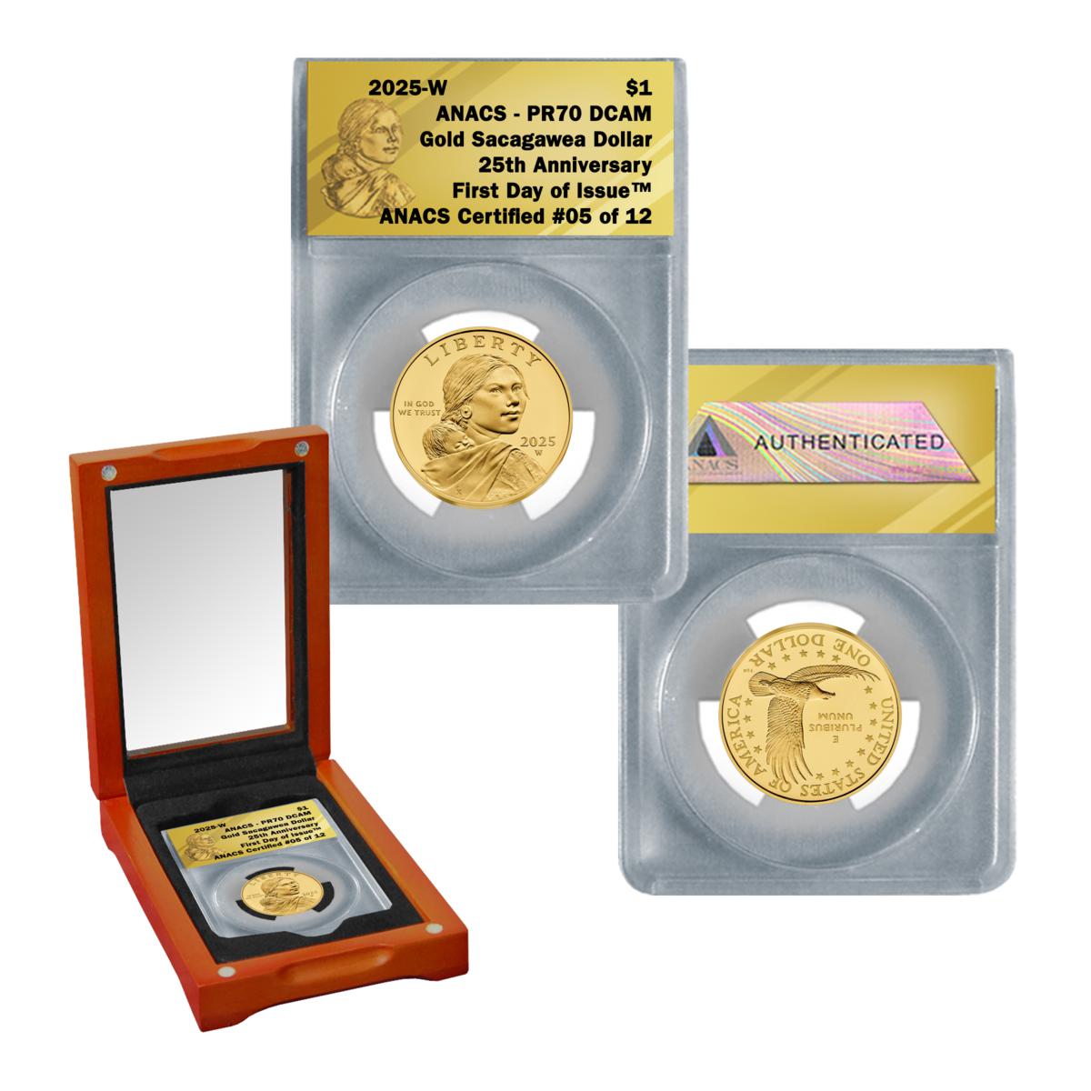 2025 PR70 ANACS 25th Anniversary FDOI LE 12 Sacagawea Gold Dollar