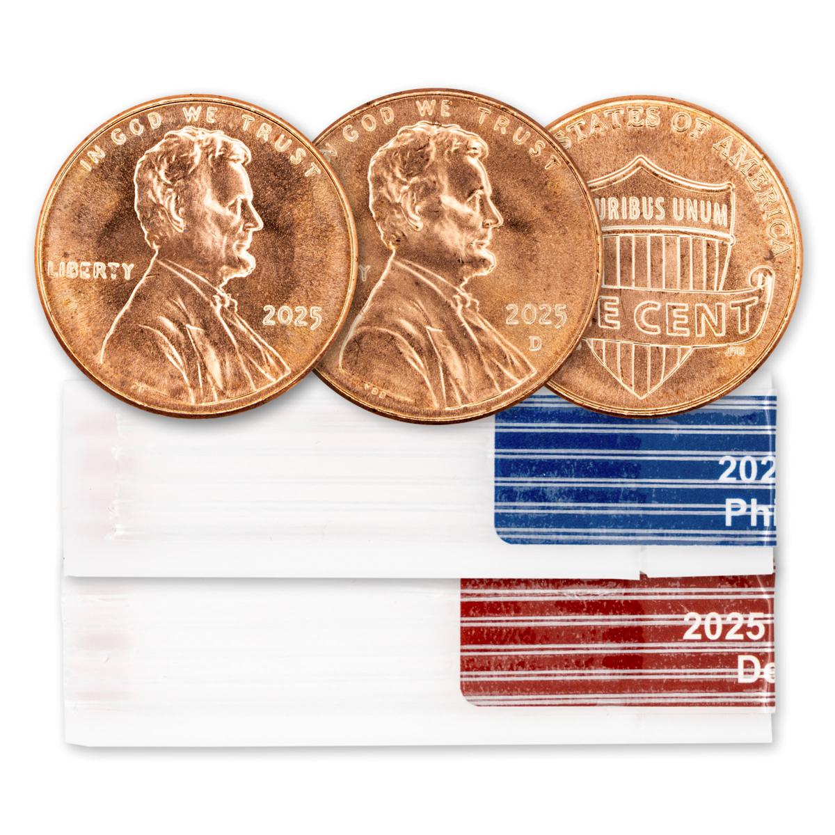 2025 Uncirculated P- & D-Mint Lincoln Cent Rolls Set of 2